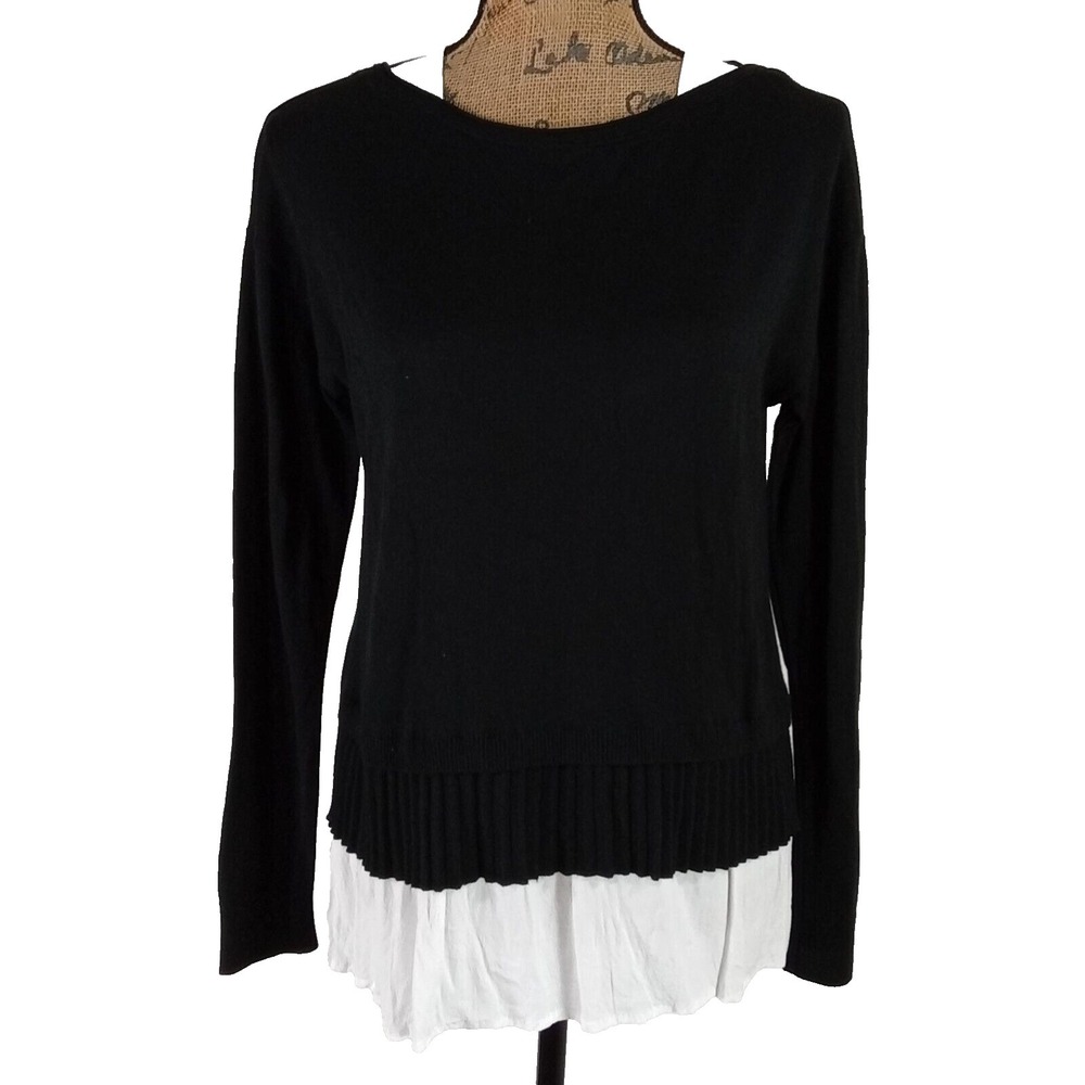 Pietro Brunelli Top SMALL Black White Layer‎ Look Shirt Wool Blend Long Sleeve